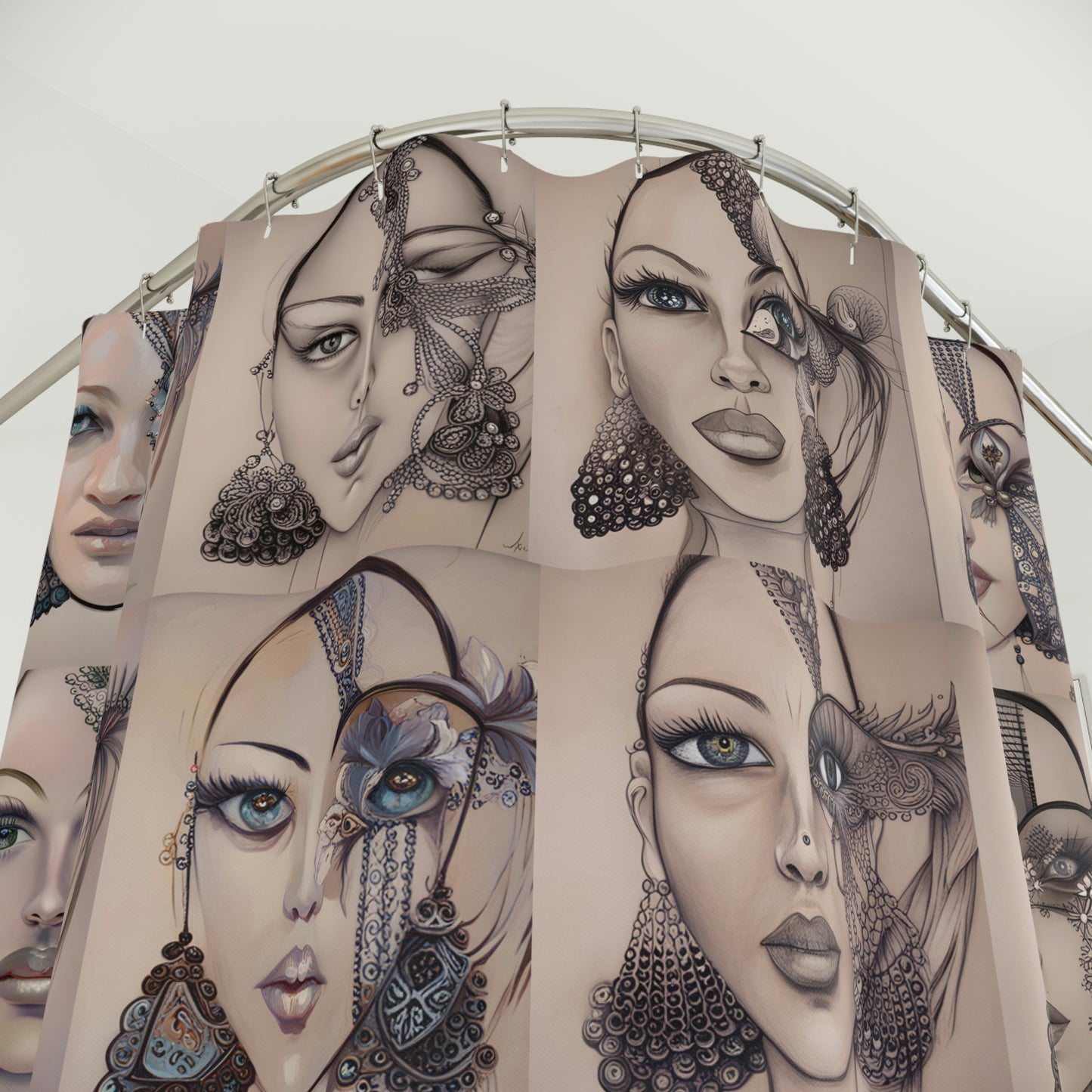 Faces Polyester Shower Curtain