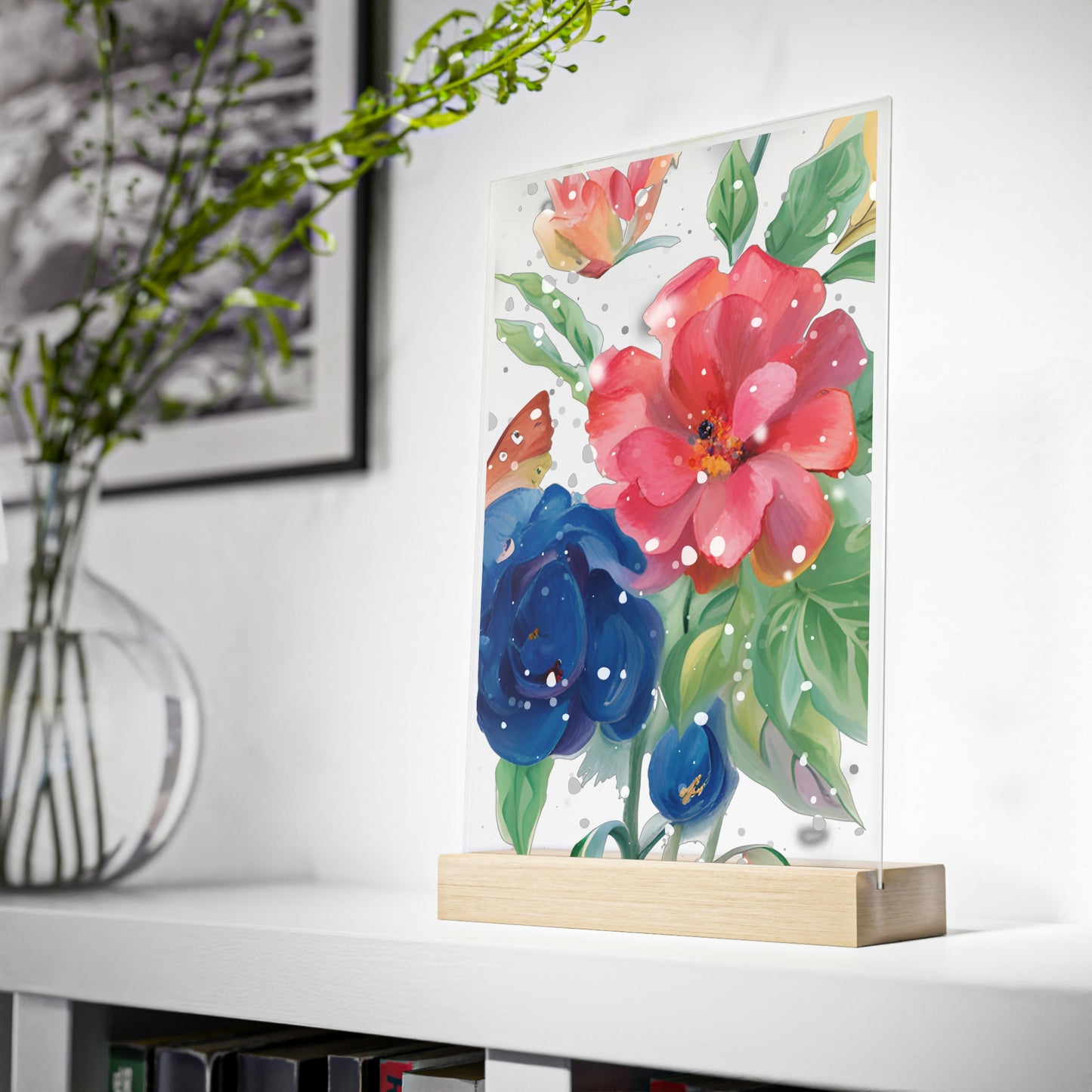 Flower Acrylic Sign with Wooden Stand