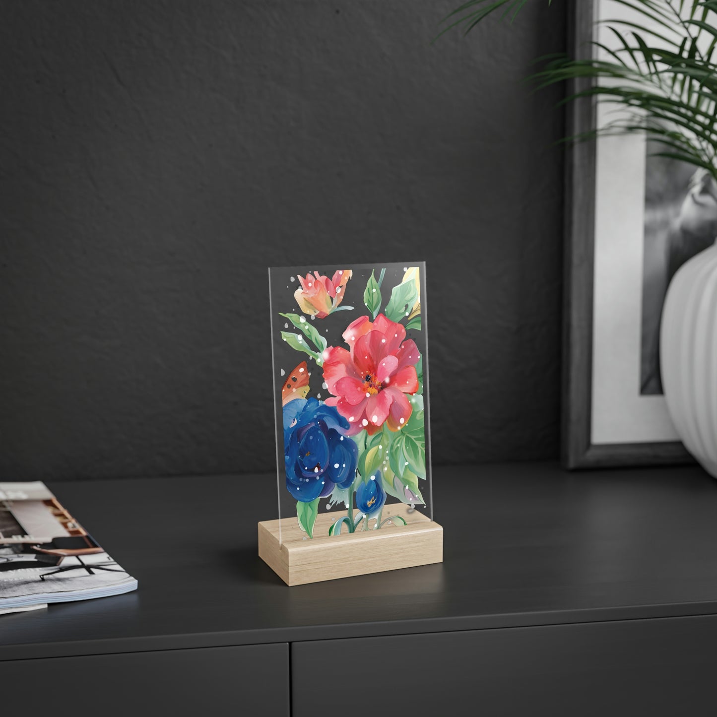 Flower Acrylic Sign with Wooden Stand