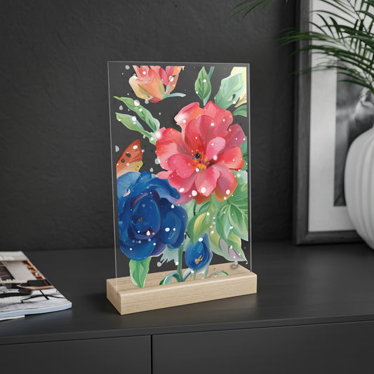 Flower Acrylic Sign with Wooden Stand