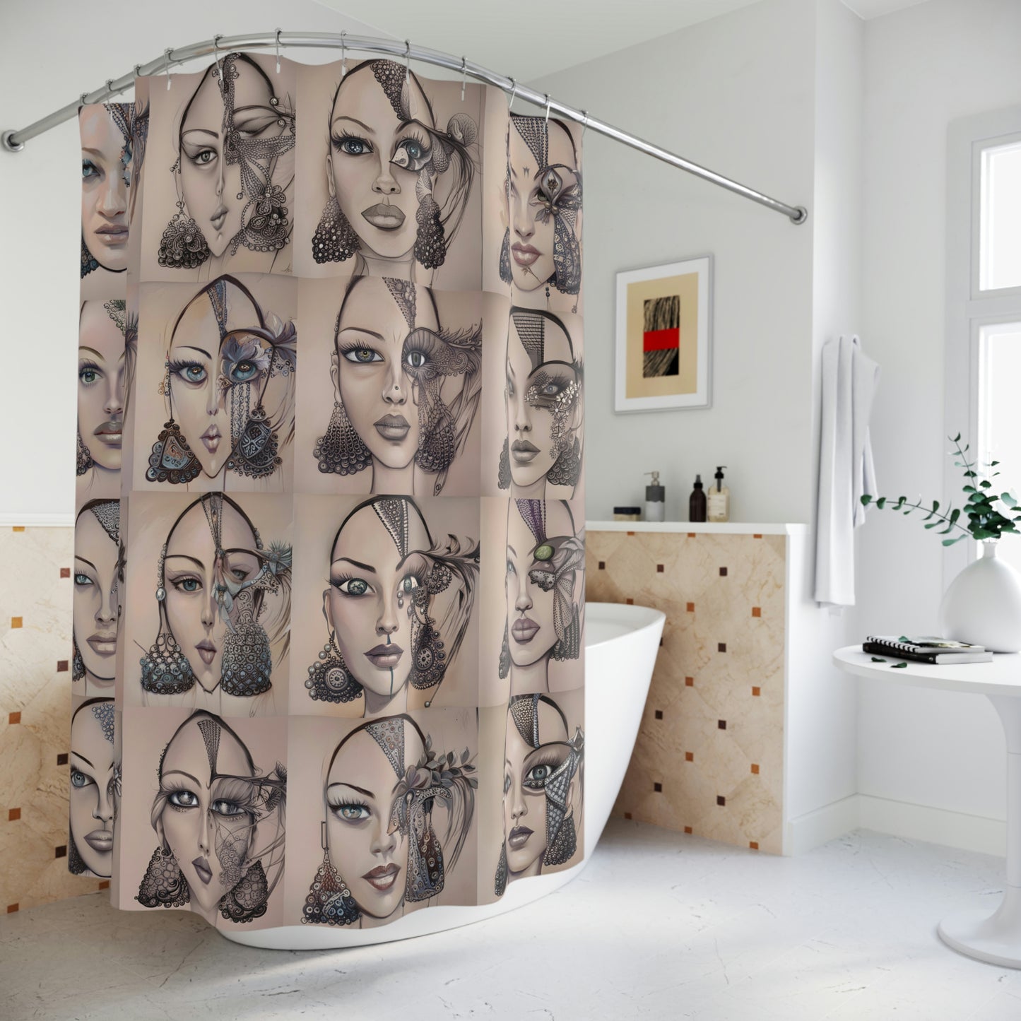 Faces Polyester Shower Curtain