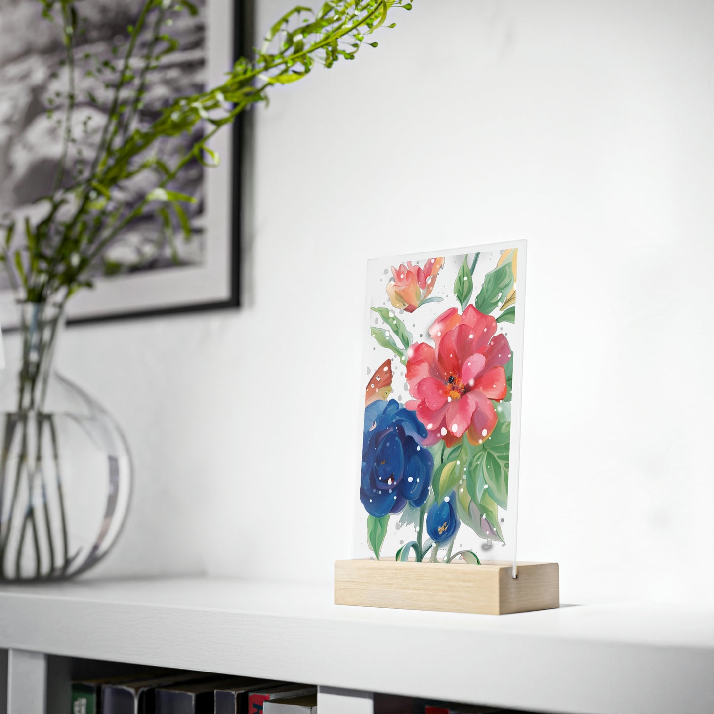 Flower Acrylic Sign with Wooden Stand