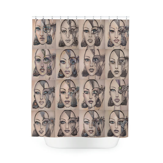 Faces Polyester Shower Curtain