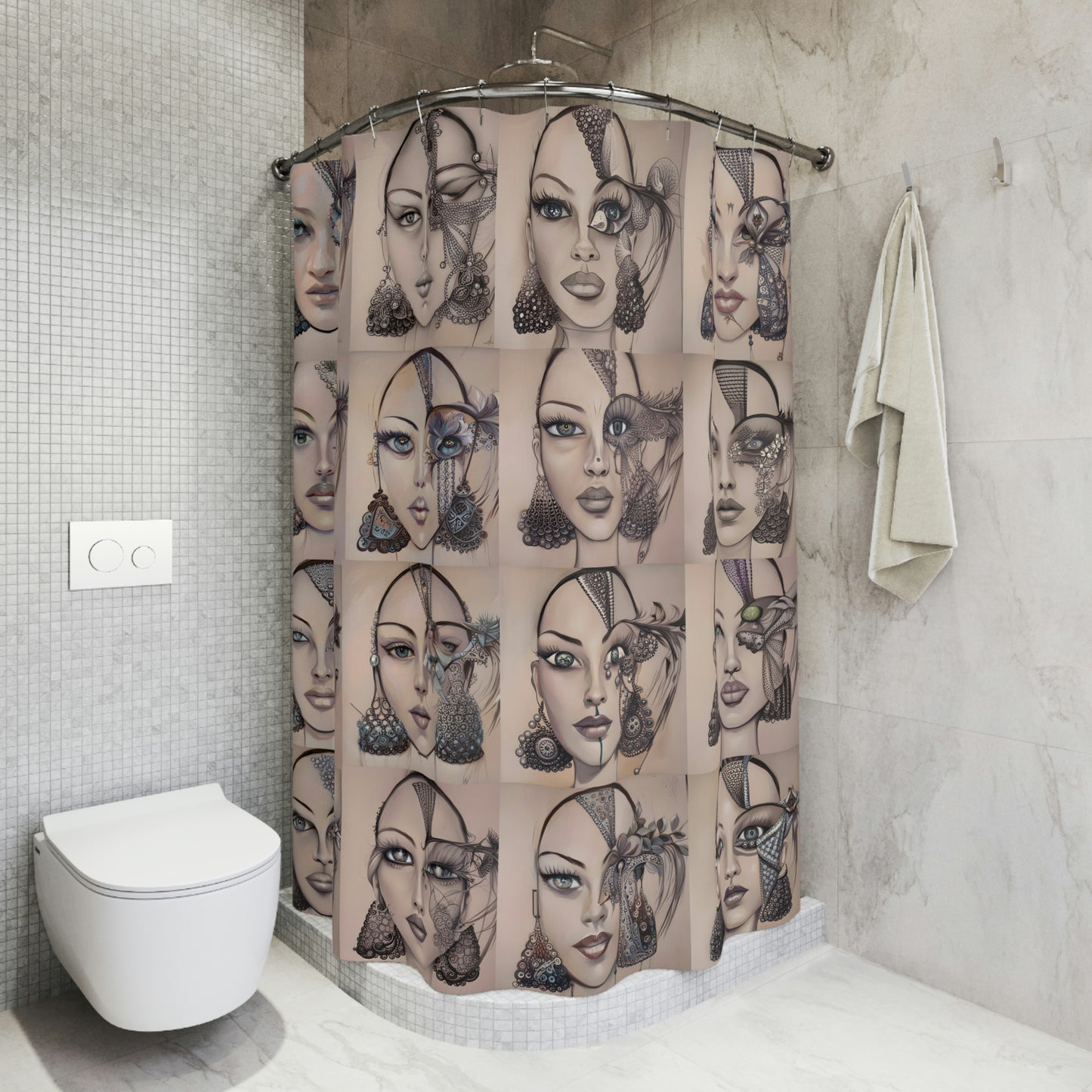 Faces Polyester Shower Curtain