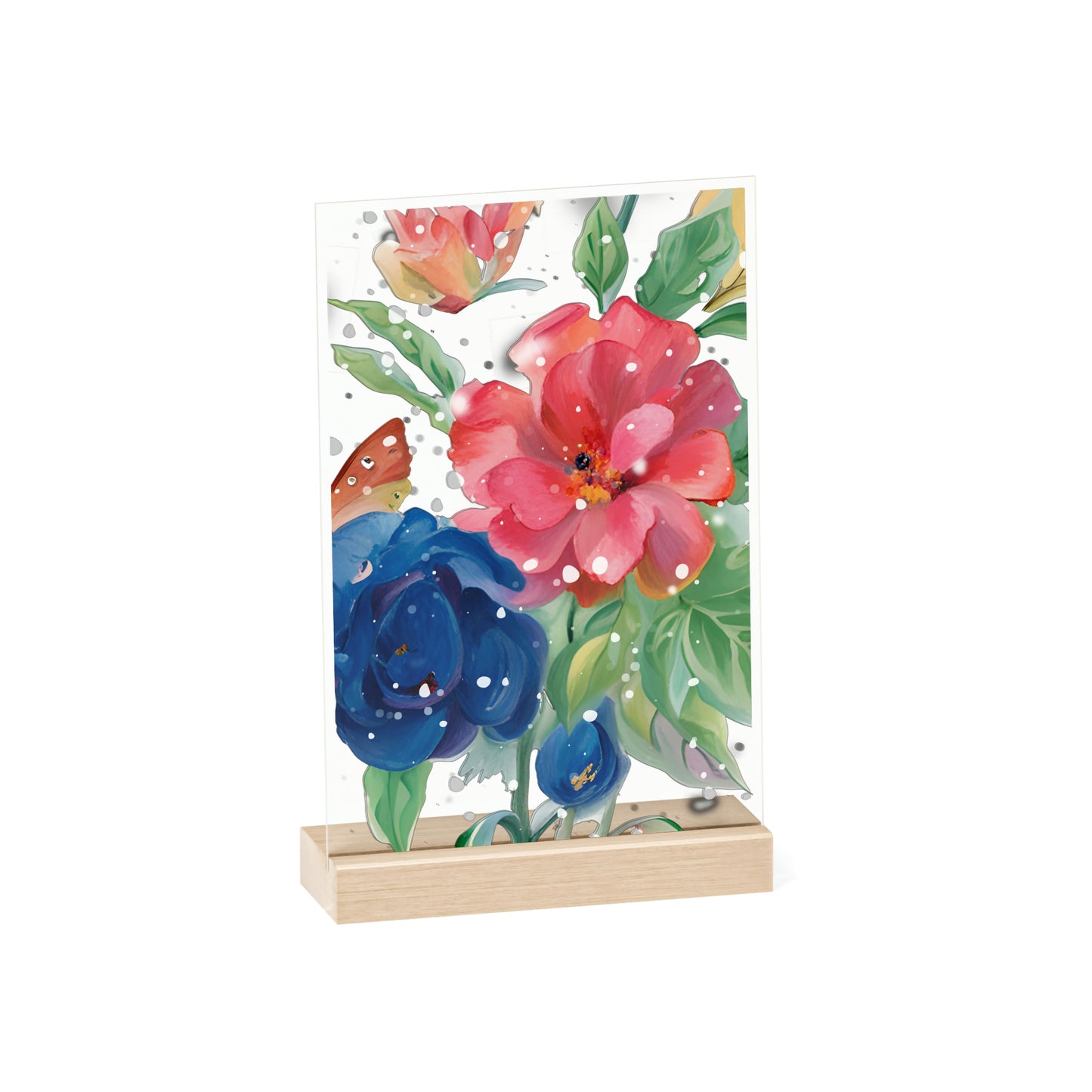 Flower Acrylic Sign with Wooden Stand